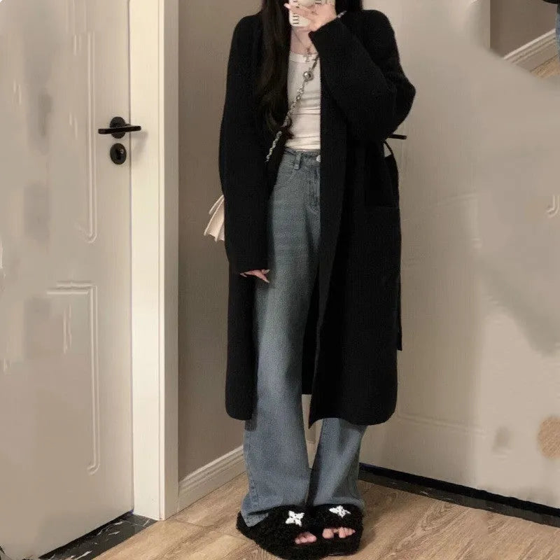 Women's loose knitted chenille cardigan sweater in Japanese Korean style with 3D pattern