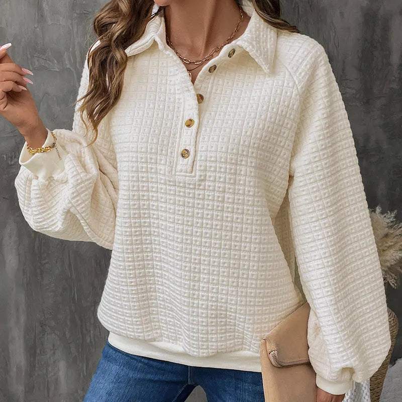 Women's polo collar sweater in solid colour with long sleeves and thickened polyester fabric