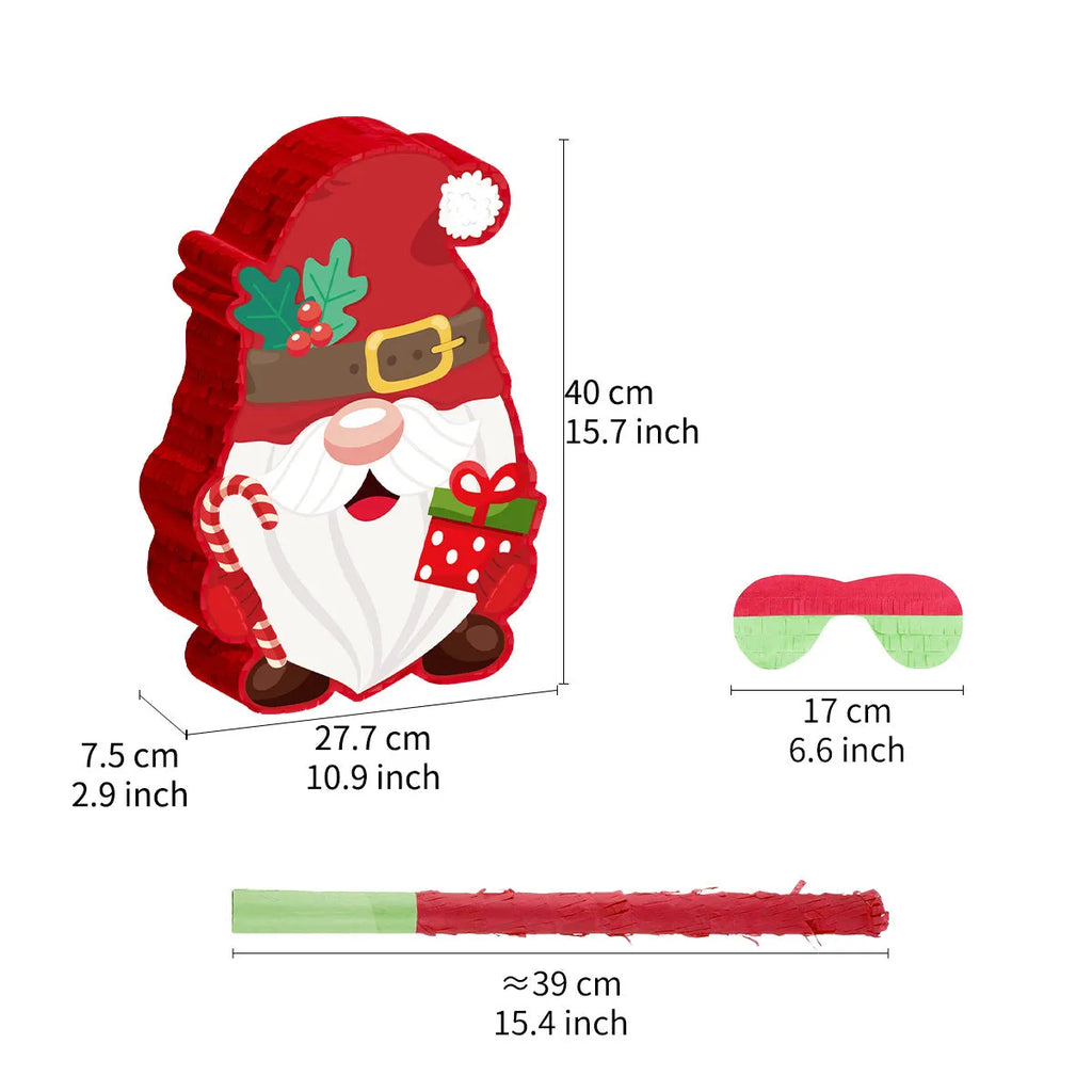 Creative Home Christmas elf pinata decoration in paper with strike stick, eye mask, and paper scraps, 27.5x7.5x40cm