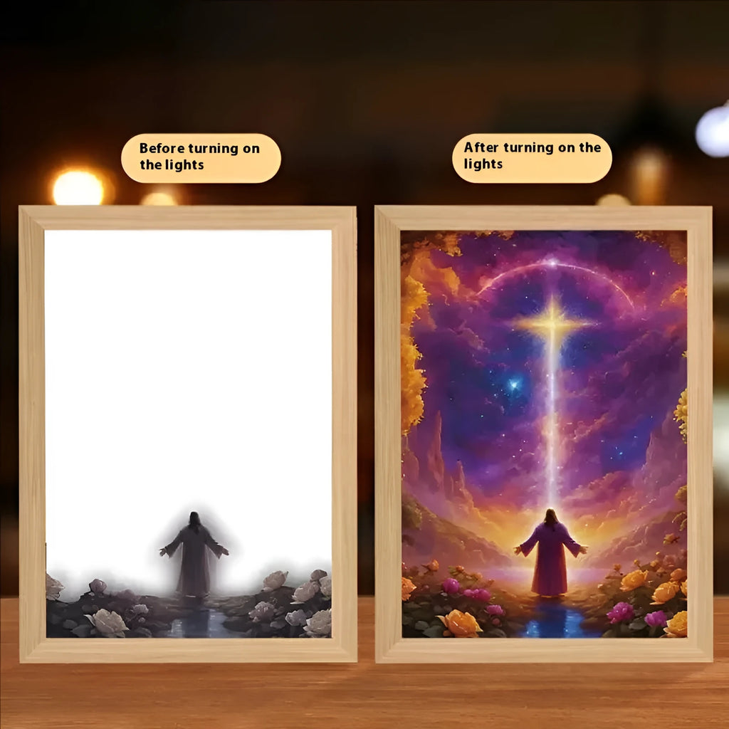 Modern rectangular photo frame with cross redemption garden sea light painting artwork design