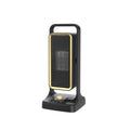 Black PTC ceramic desktop air heater measuring 14.9 x 11.1 x 33.5 cm