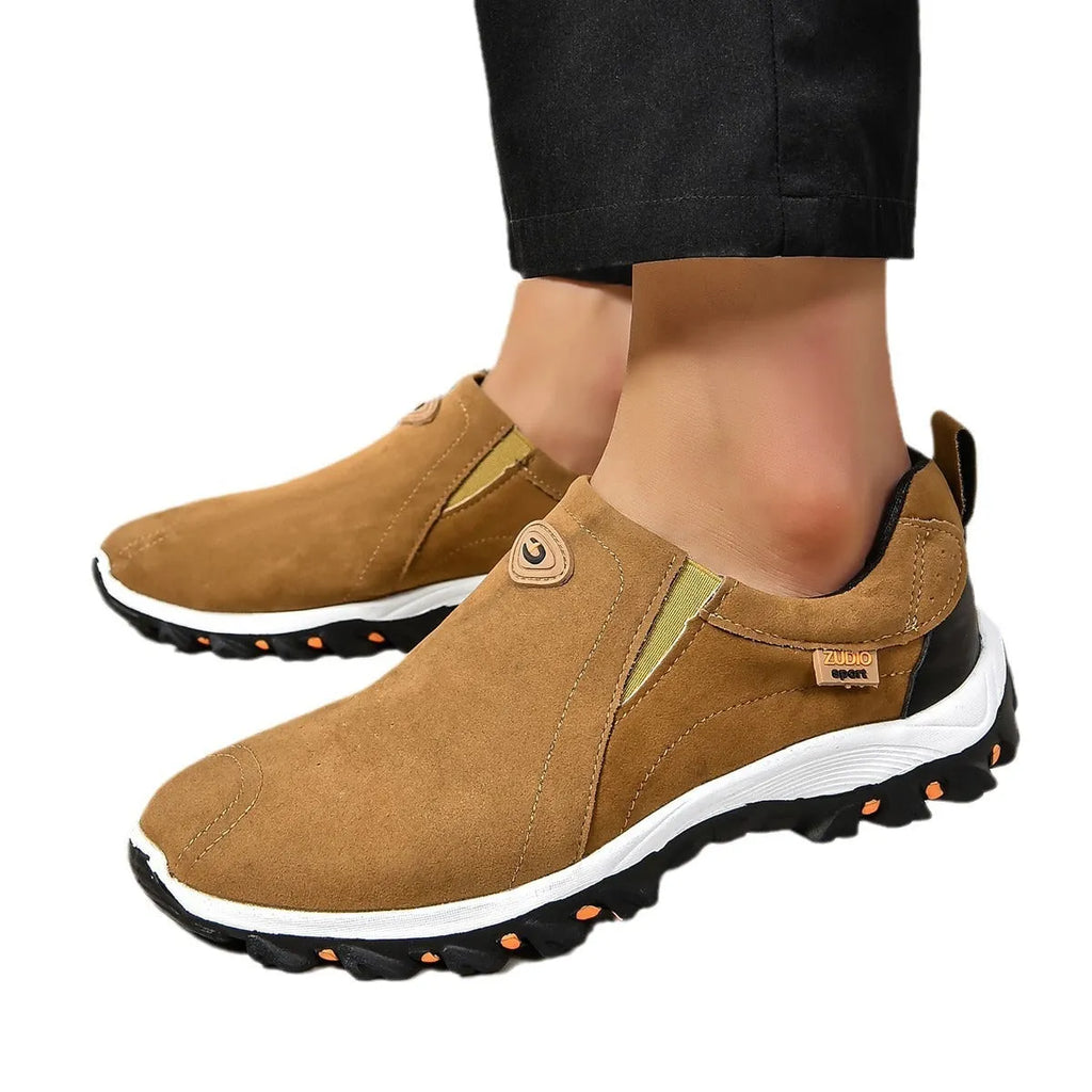 Men's round toe thin shoes in grey, made from PU with a rubber sole, shown on a white background.