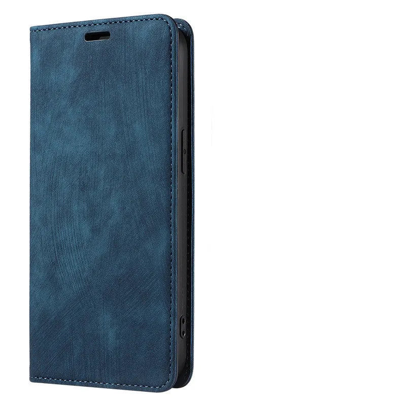 Magnetic flip phone case for iPhone in multiple colours showing leather and TPU construction