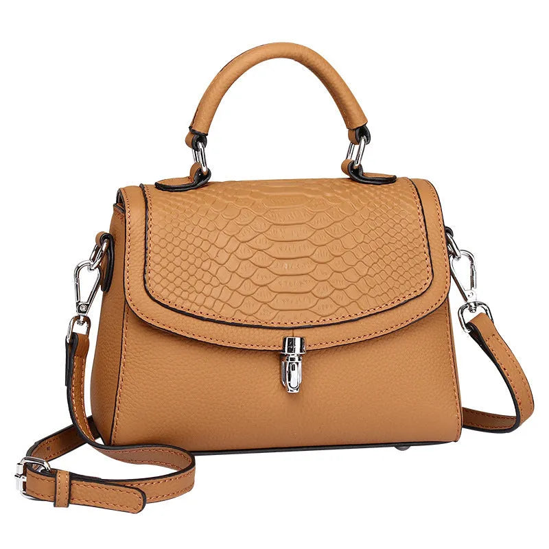 Real head layer cowhide crocodile print small square cross-shoulder bag with lock closure for women