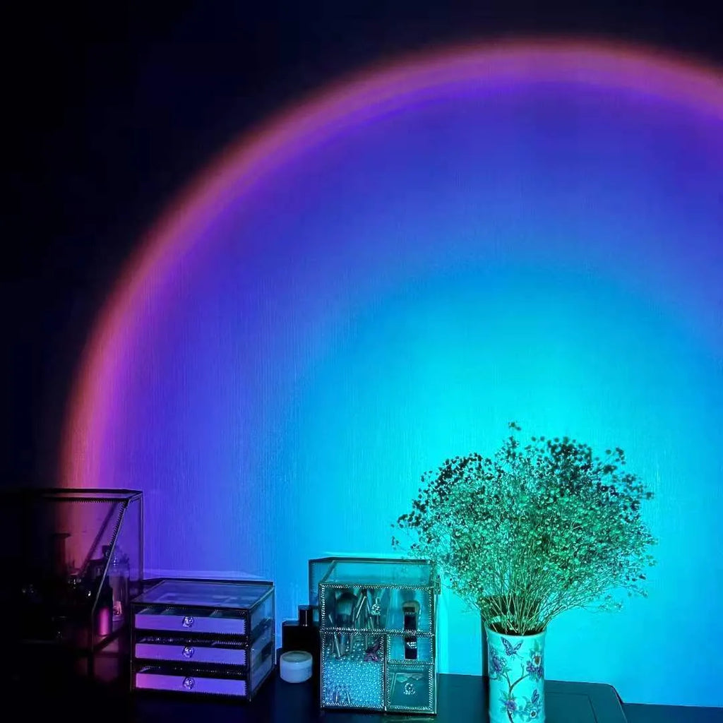 Sunset red rainbow projection lamp with USB charging port and push-button switch