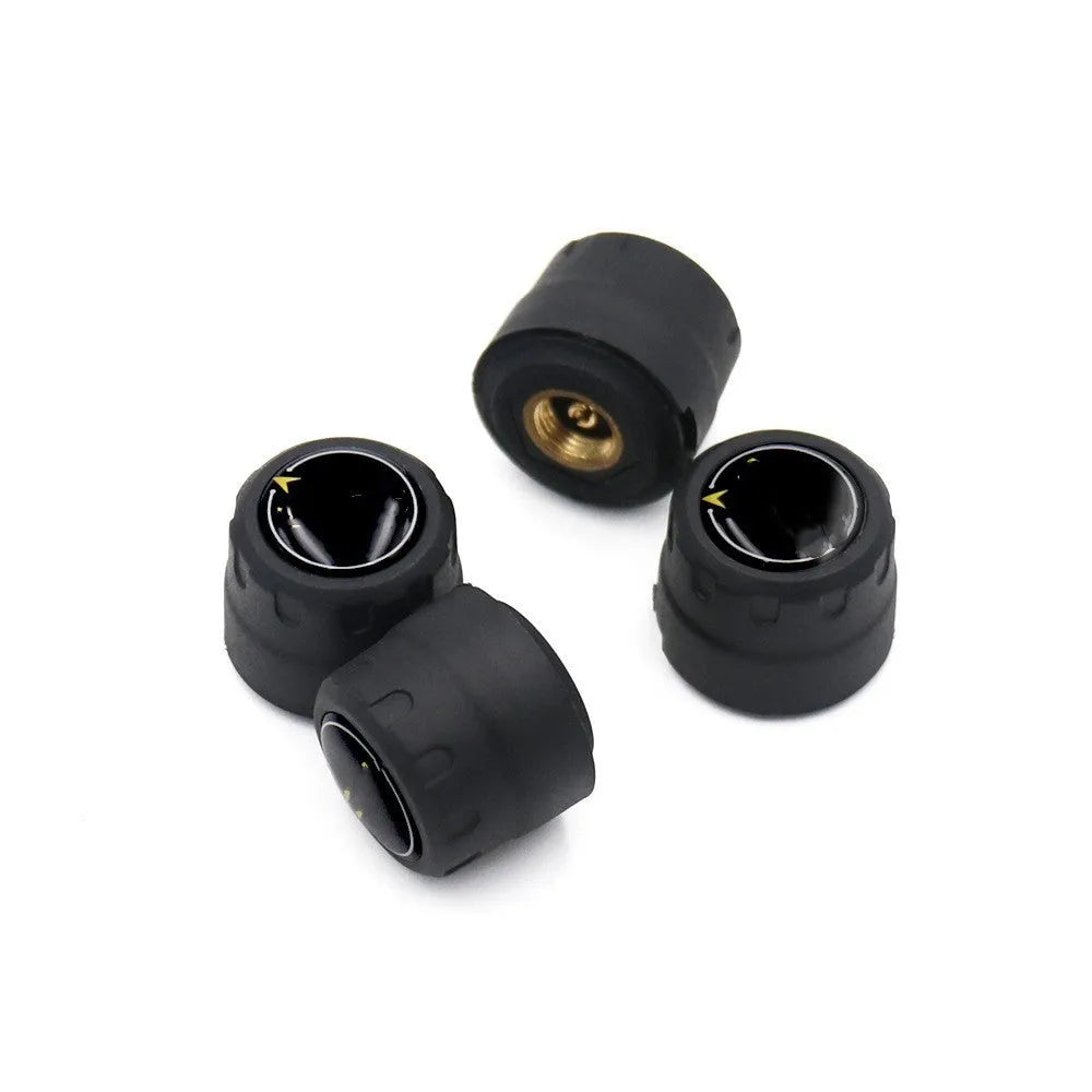 Black external Bluetooth 5.0 tire pressure monitor sensor with IP67 rating and anti-theft screw