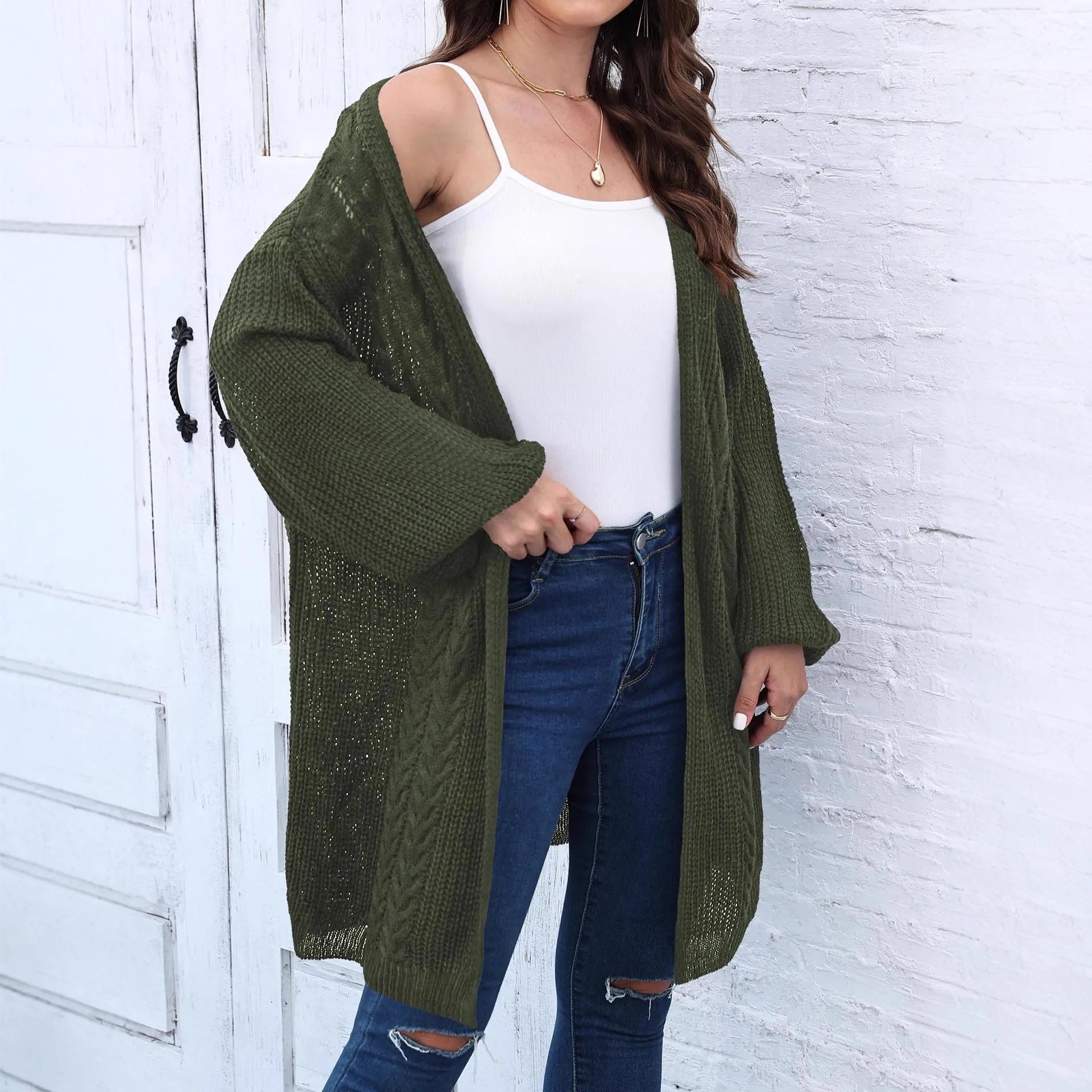 Women's loose acrylic sweater coat in European style with free size fit