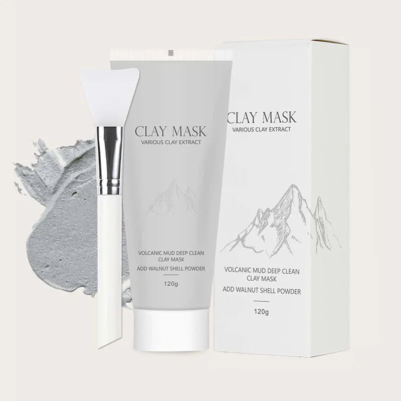 Volcanic mud mask 120ml pot with brush, deep cleansing facial mask for oily and sensitive skin