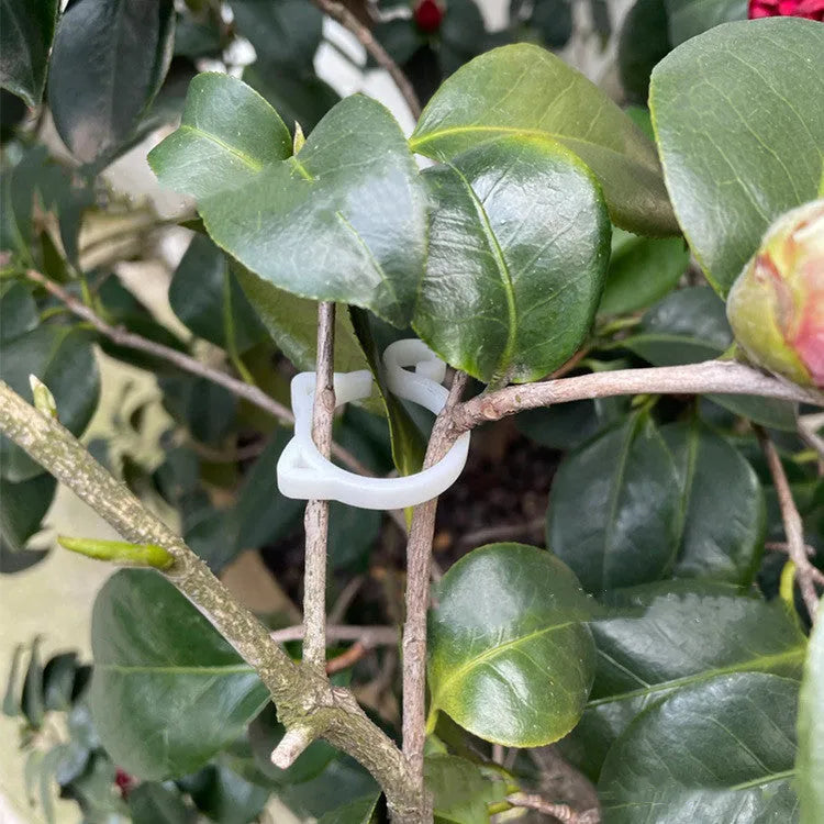 Plastic cat-shaped plant clip for gardening support in red, yellow, green, or white colours