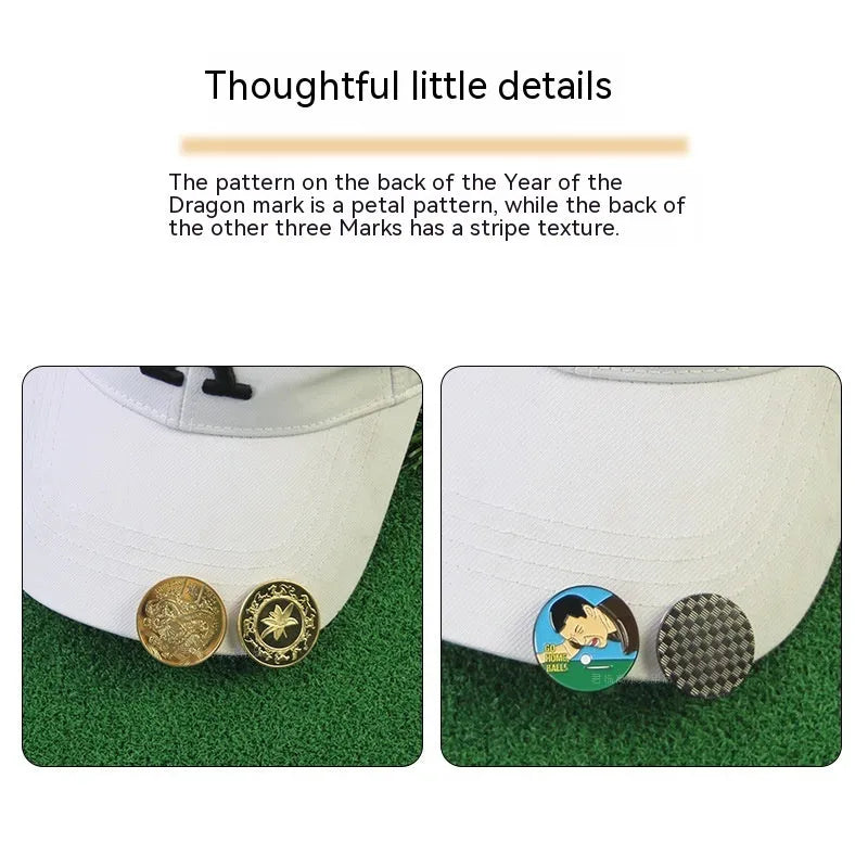 Zinc alloy golf hat clip showing personalised commemorative patterns including Dragon Year design