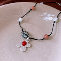 Stone shell beaded flower pendant necklace on adjustable 51-60cm electroplated alloy chain