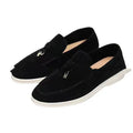 Gommino slip-on loafers with high-top design, round toe with steel head, and sewing line detail on artificial PU upper