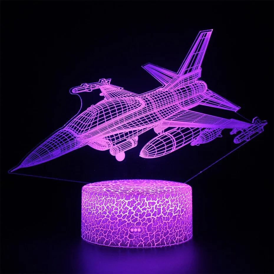 Cartoon airplane shaped night light with acrylic shade and touch controls for colour changing