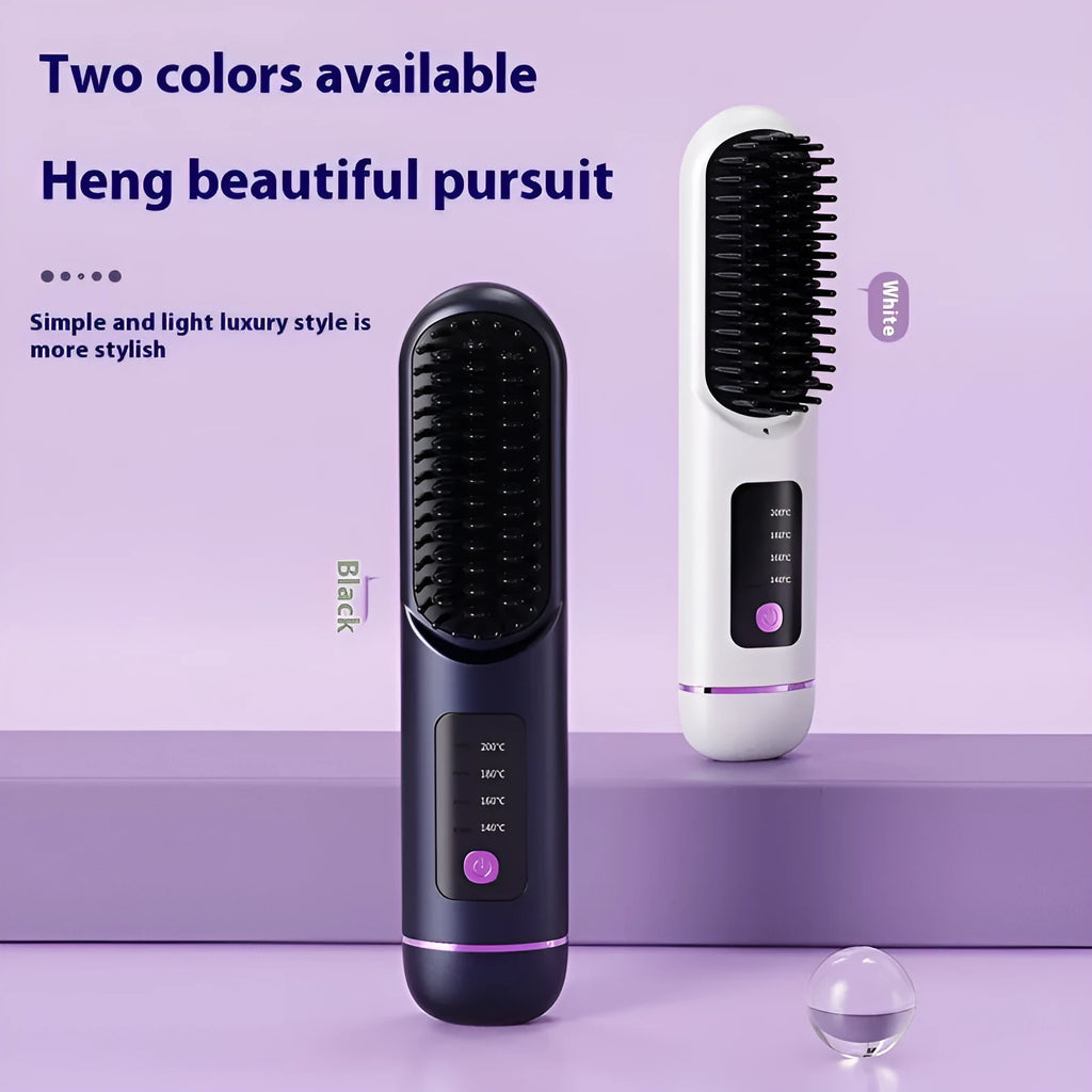 Portable charging negative ion hair straightening comb in white, blue, or grey colours