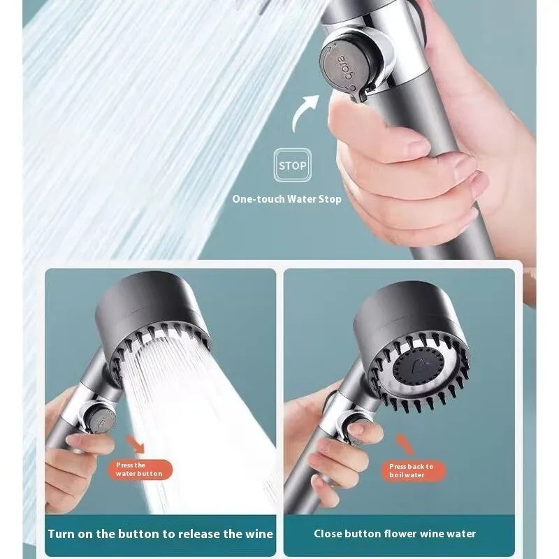 Portable strong boost bath filter shower head with third gear adjustment and multiple functions