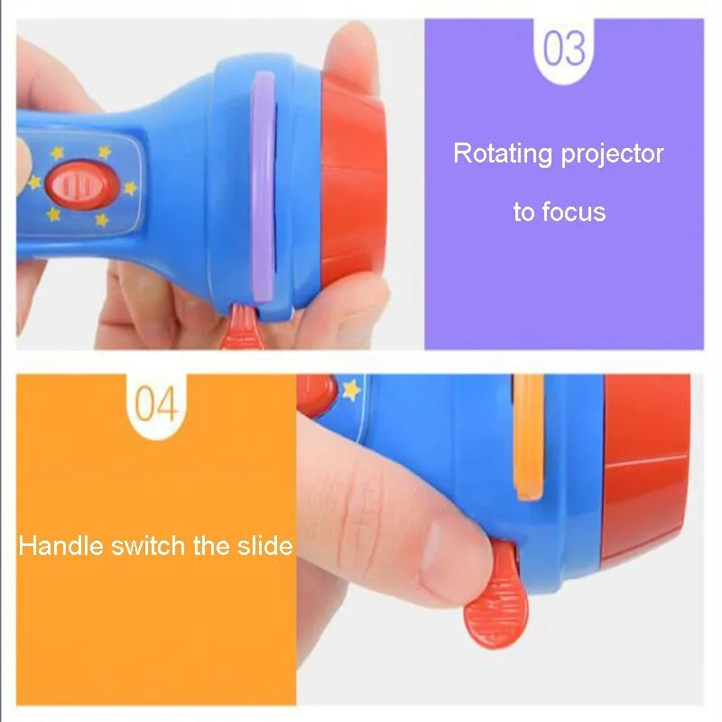SmartKids children's story projector torch with rotating fairy tale discs projecting images on wall
