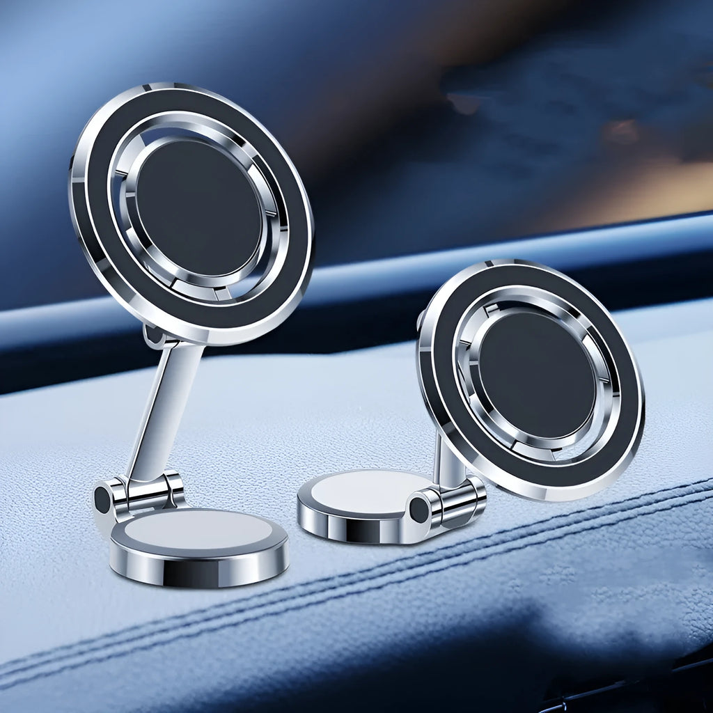 Car mobile phone holder with magnetic clip and 360-degree rotation bracket in black or silver