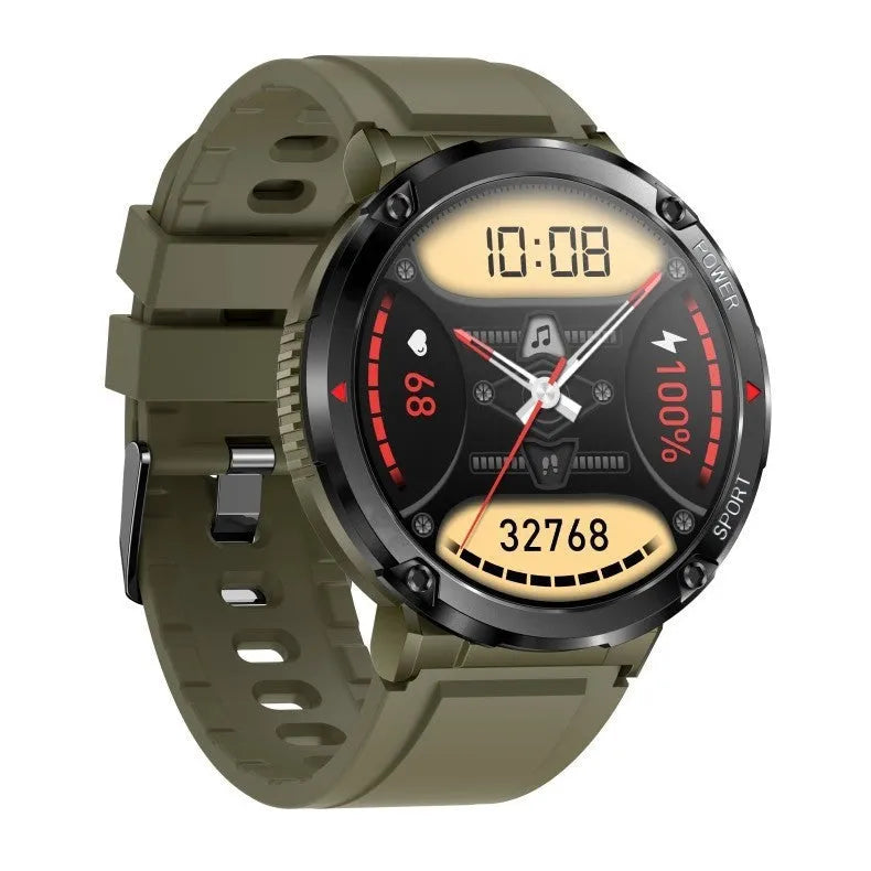 T30 Smart Watch in black on wrist showing touch screen with health metrics.