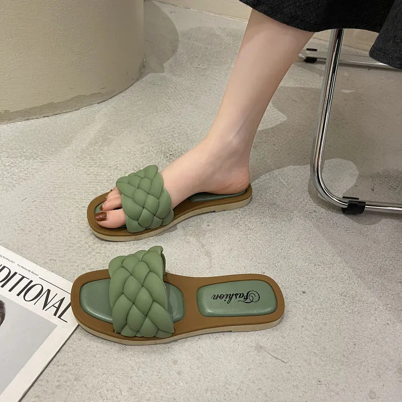 Women's plaid pattern beach sandals with thick PVC soles in black, green, orange or white colours