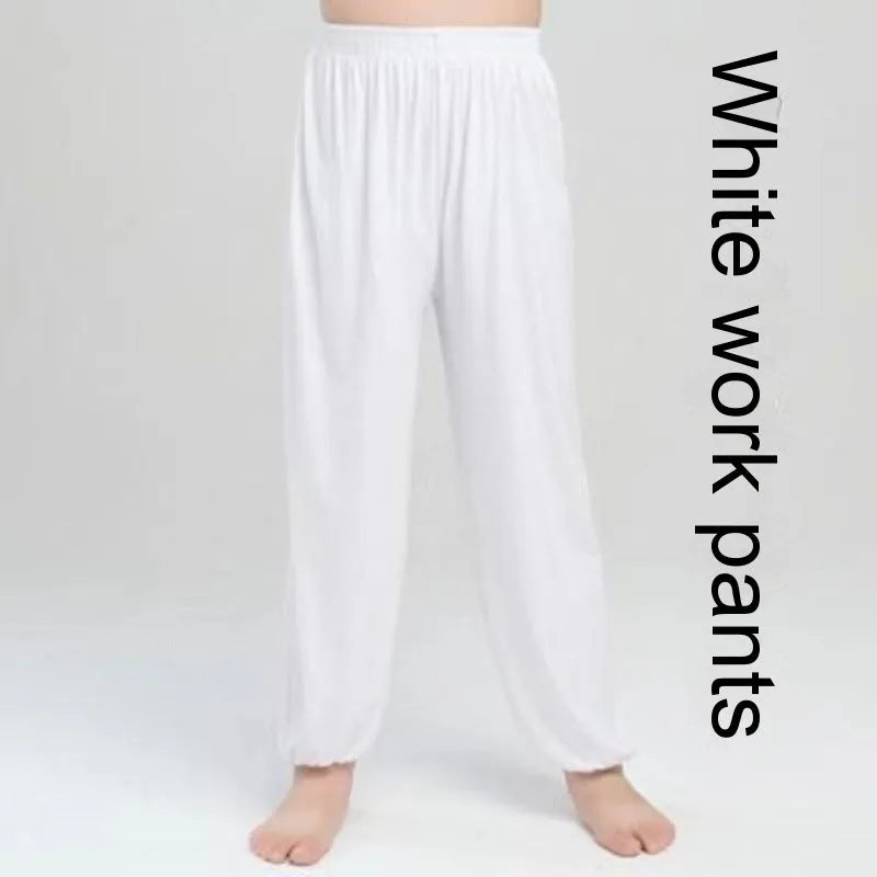 Black children's high-elasticity Sanda practice pants made from Lycra fabric, laid flat.