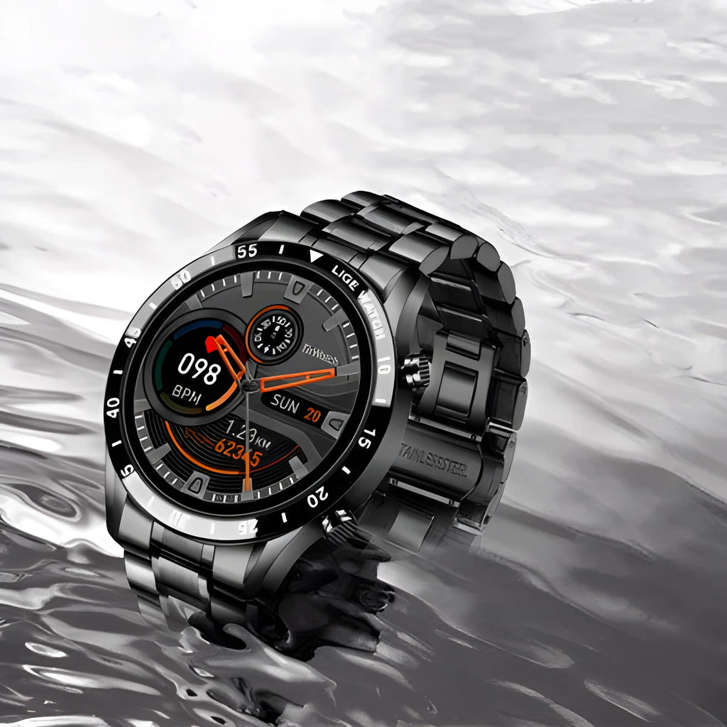 Smart watch with stainless steel wristband and 1.3 inch touch screen display