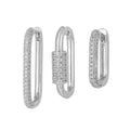 Geometric three-piece earring set with micro-inlaid zircon stones and square ear clips in gold or white k colours