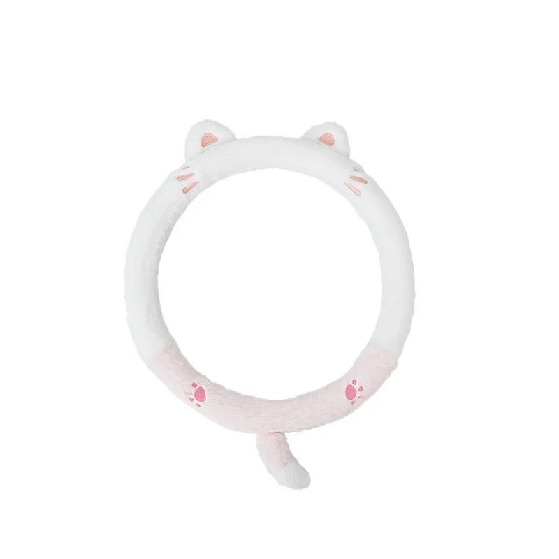 38cm plush winter car steering wheel cover with embroidered animal design
