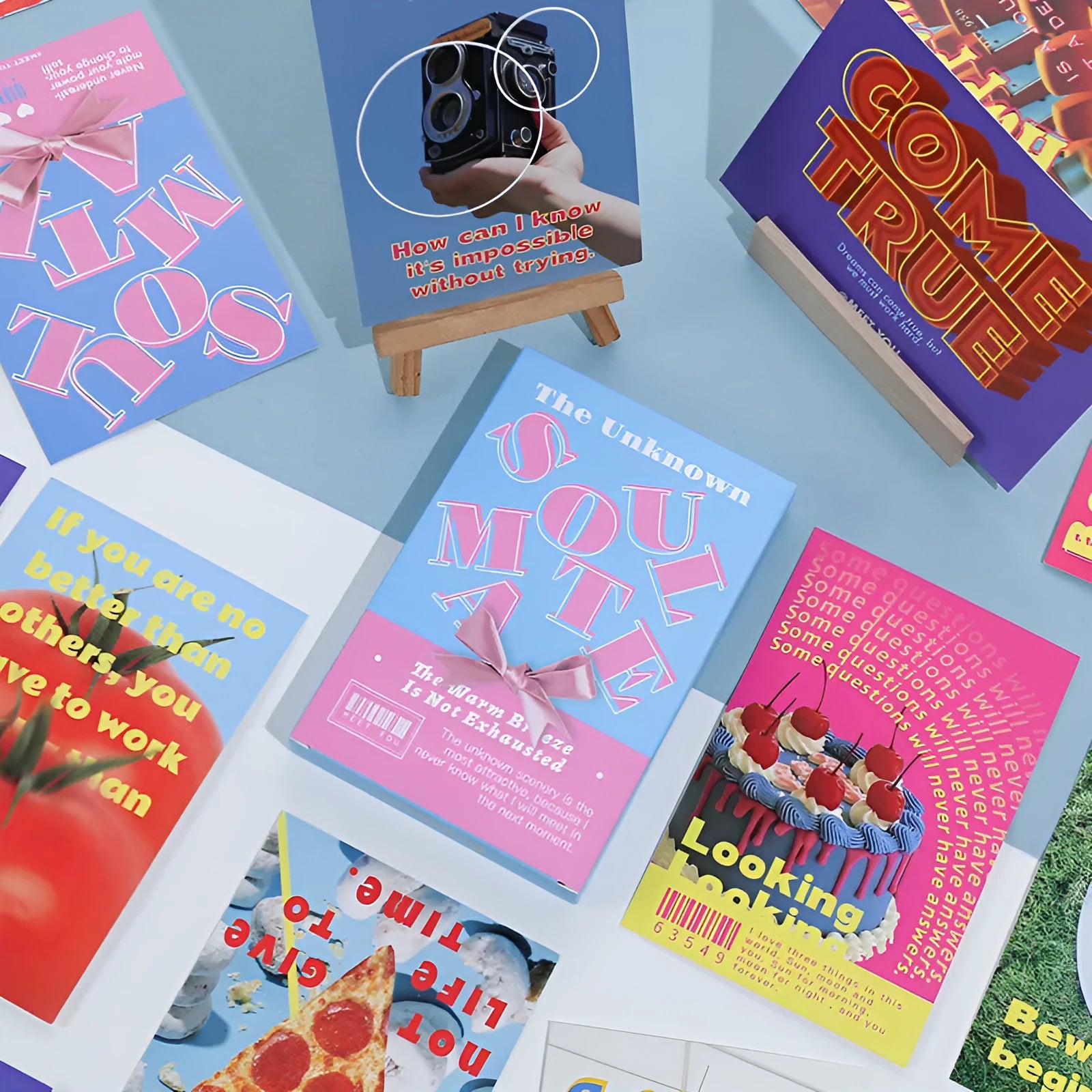 Fresh style postcard set showing two creative message designs for gift giving.