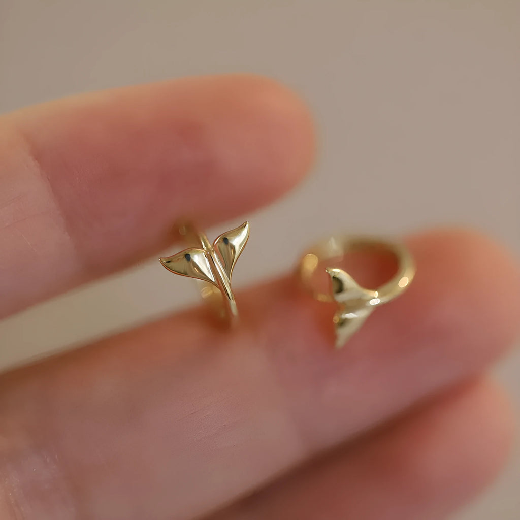 Gold plated sterling silver fishtail earrings with 8-10mm diameter hoop