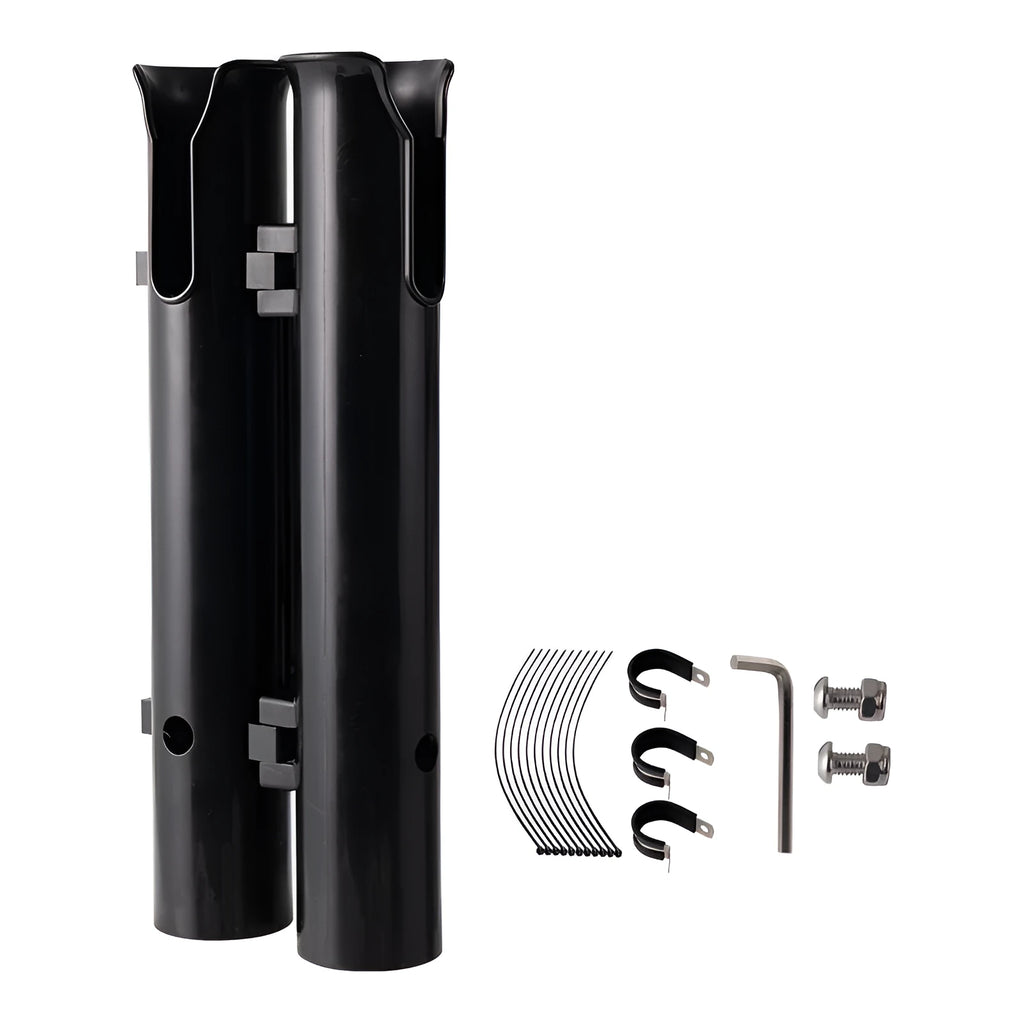 Plastic fishing rod rack with carbon fibre frame for bicycle and motorcycle attachment