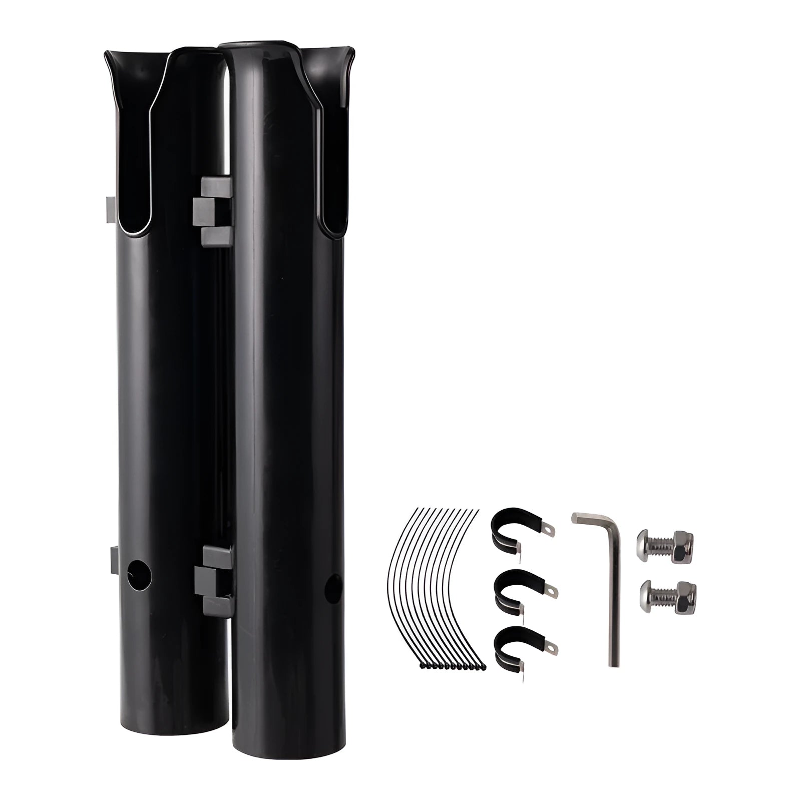 Plastic fishing rod rack with carbon fibre frame for bicycle and motorcycle attachment