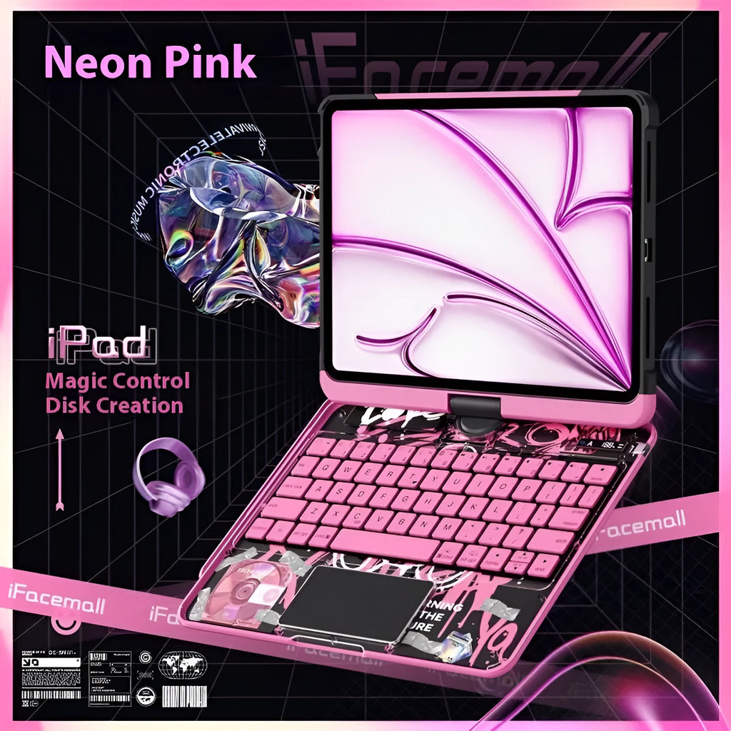 Miaocontrol iPad keyboard protective case in blue pink purple options showing PC construction