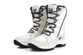 Women's mid-calf thermal snow boots in black with round toe and genuine leather upper