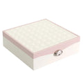 Red or white PU leather jewellery storage box for necklaces and rings with minimalist design
