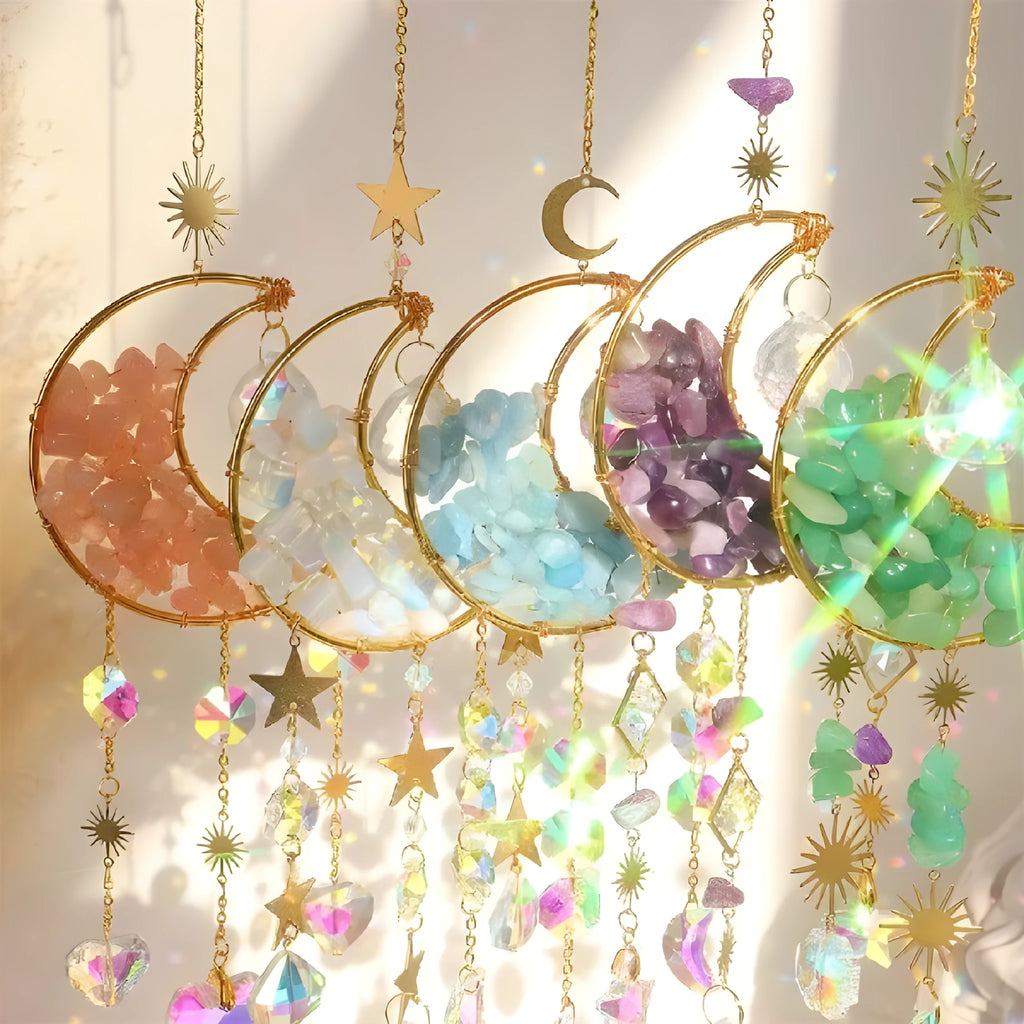 Moon-shaped K9 crystal car pendant with 420mm length hanging chain