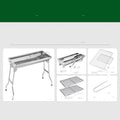Stainless steel portable folding barbecue oven with grill, shown collapsed for storage