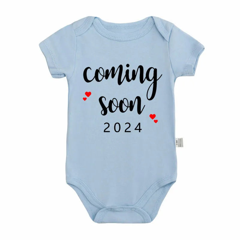 Announced Pregnancy 2024 newborn baby romper in pure cotton with short sleeves, triangle jumpsuit style, white colour, size 0-3M