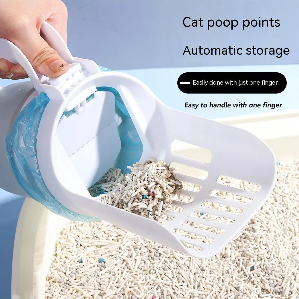 Grey foldable cat litter scoop and waste bin system with a non-slip handle and secure lid.