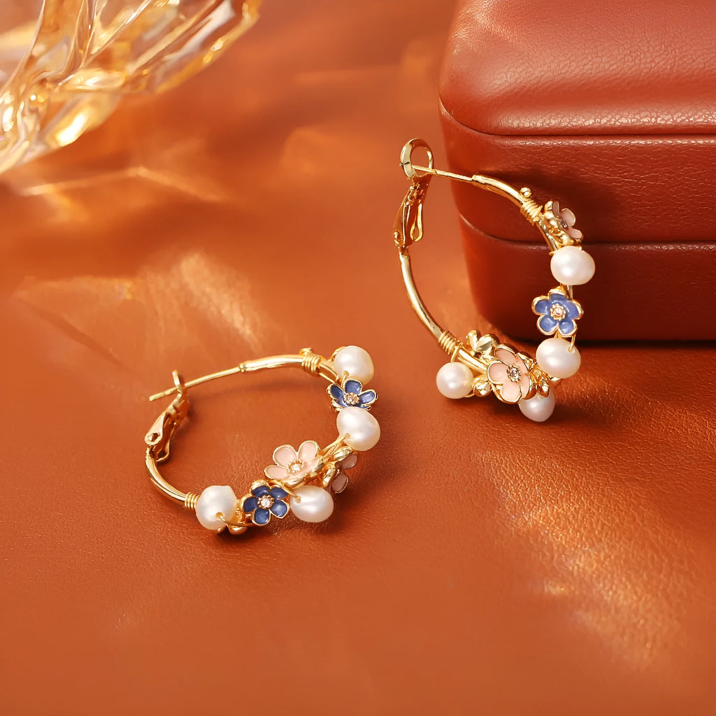 Natural freshwater pearl flower earrings on gold-plated copper for women affordable luxury fashion