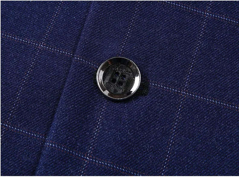 Men's loose fit plaid leisure coat in blue with patch pockets, long sleeves, and straight hem
