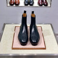 Men's black high-top leather business casual shoes with cowhide uppers