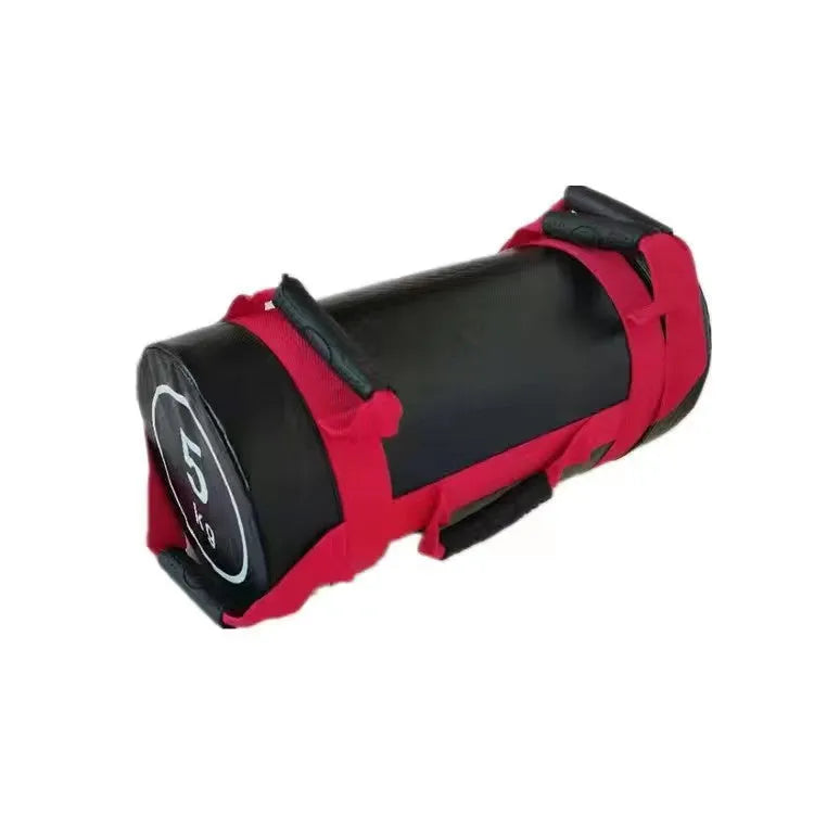 Flat white leather fitness training sandbag with weight options from 5kg to 30kg for gym workouts
