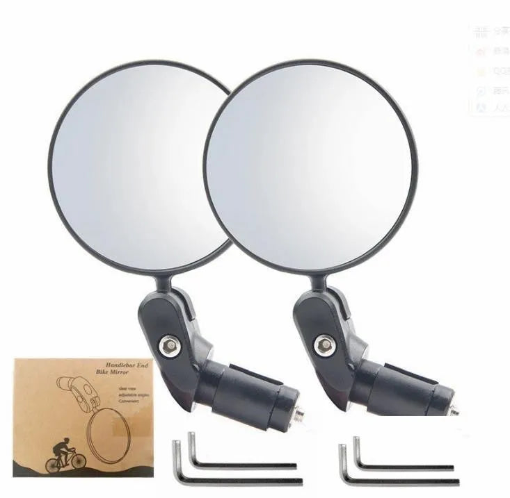 Black foldable convex rearview mirror with a 7cm reflector, shown extended to 14cm