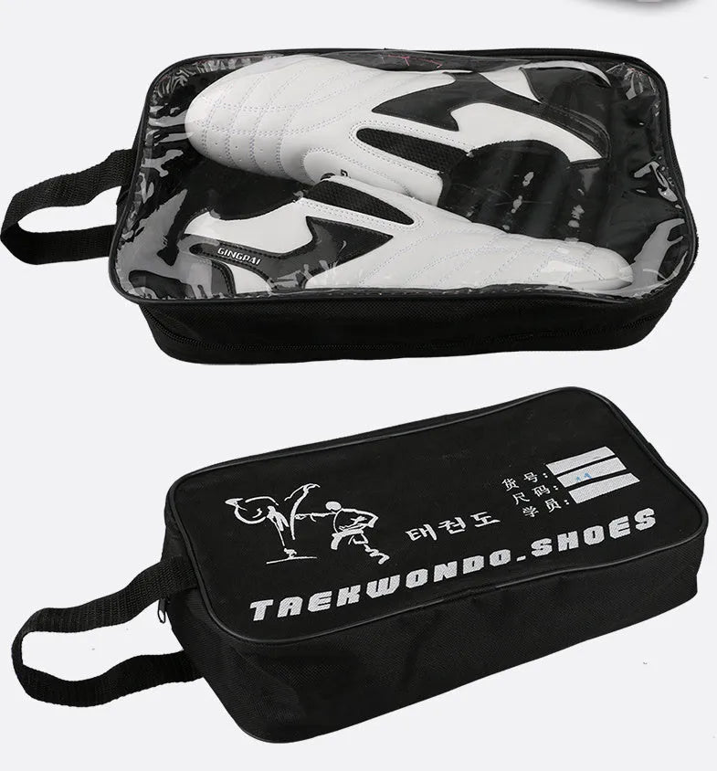 Black and white children's professional martial arts training shoes with soft bottom design