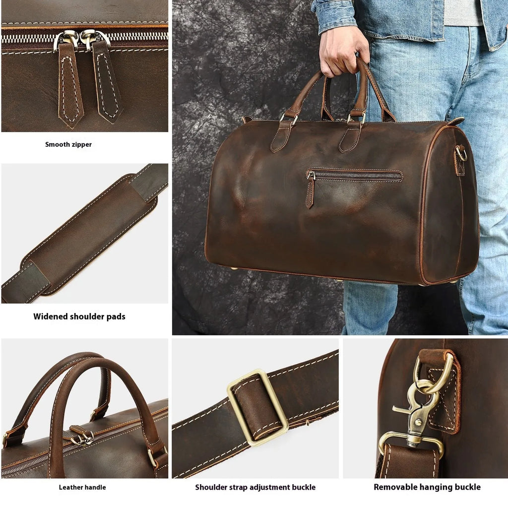 Genuine leather men's crossbody bag with vintage design and large 48.3cm width dimensions
