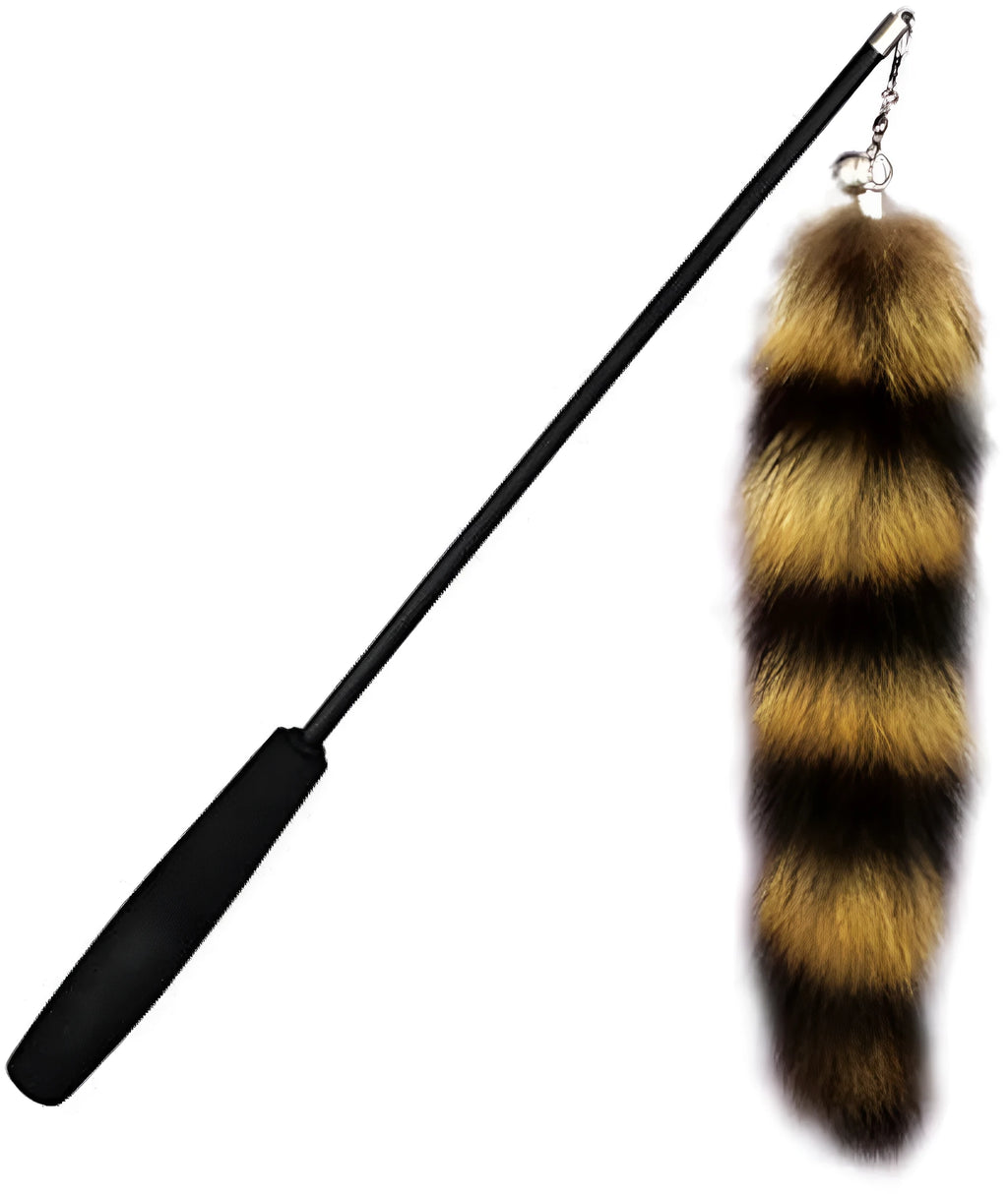 Black cat toy wand with elastic string for interactive feline play