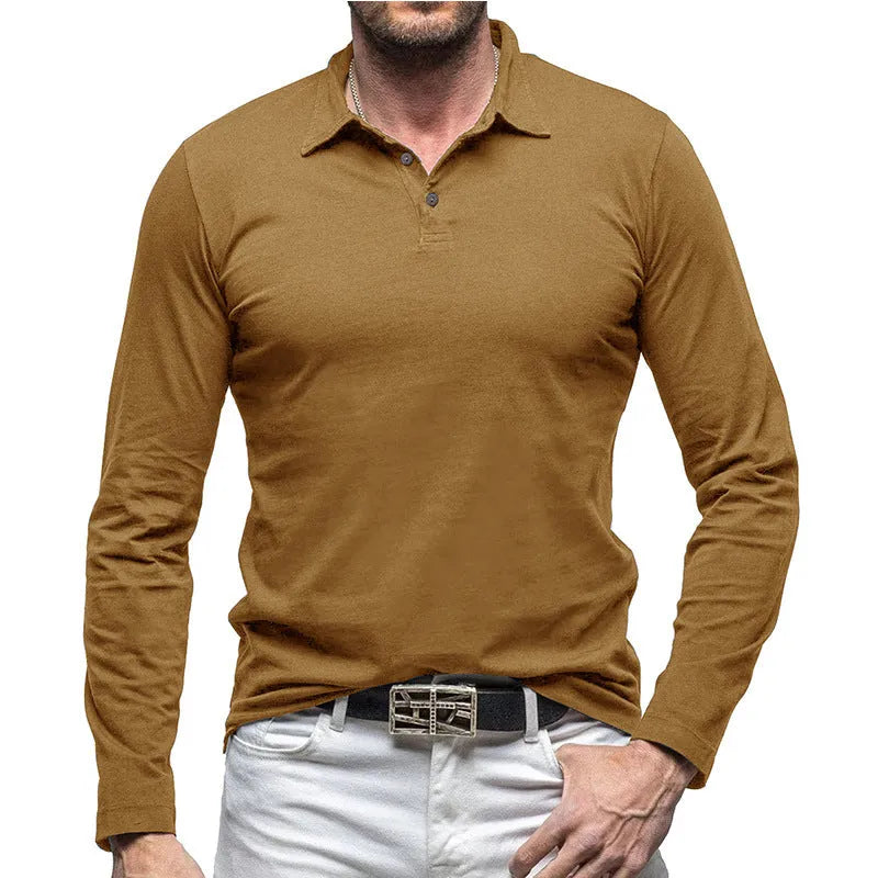 Men's long sleeve polo collar t-shirt in American retro style, shown in dark grey.