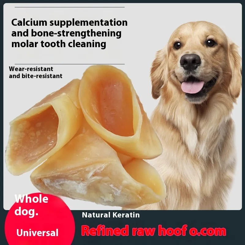 Natural cowhide dog dental chew stick in hoof shell colour for small and medium large breeds.