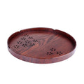 Wooden shallow plate with hollow cherry blossom pattern, 30cm long, for serving desserts indoors.
