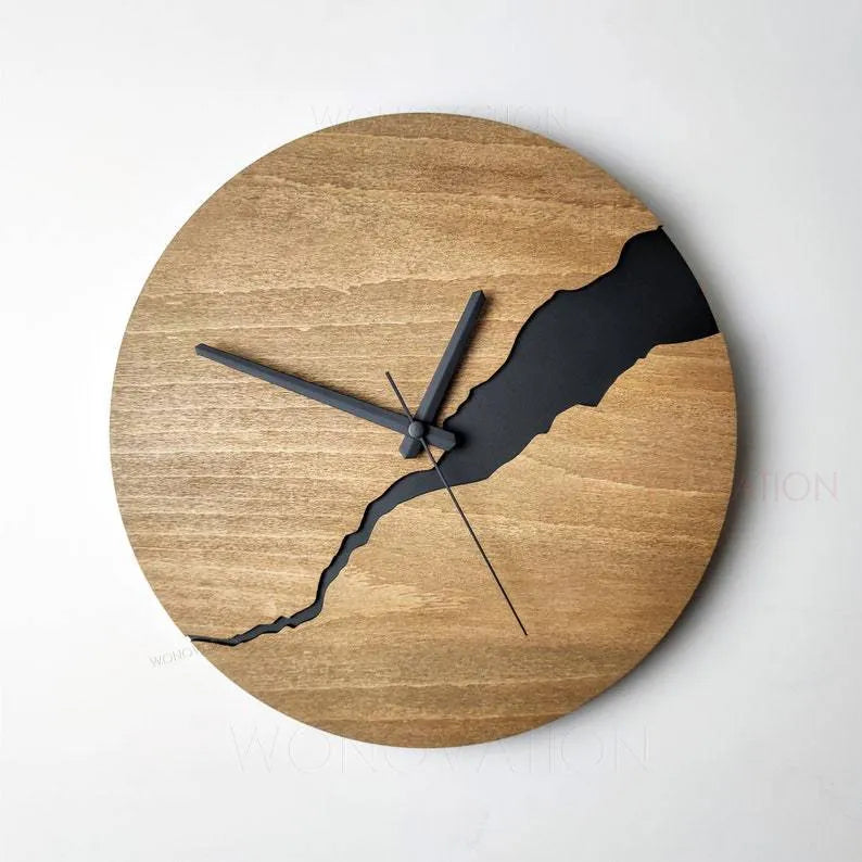 Minimalist wooden round wall clock 30cm diameter with silent quartz movement